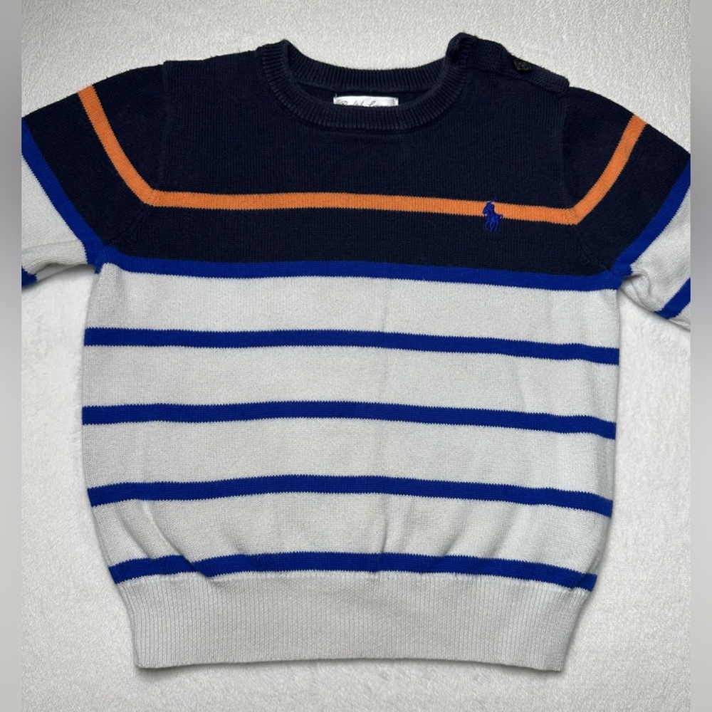 Ralph Lauren Navy and White Striped Kids Sweater